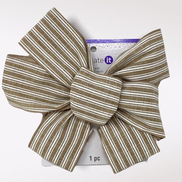 🆕 CELEBRATE IT | Brown & White Striped Wired Bow - Picture 1 of 3